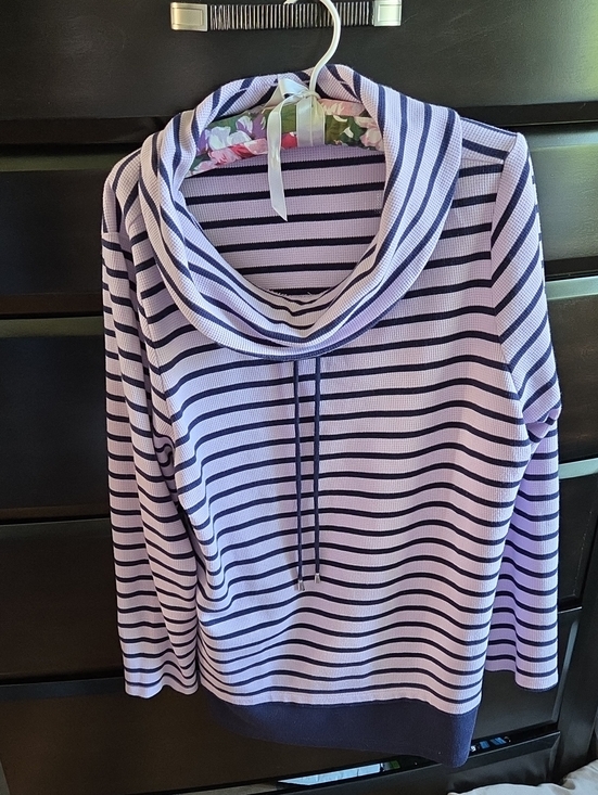 denim and co Tops - Striped Lavender Cowl Neck Pullover Hoodie